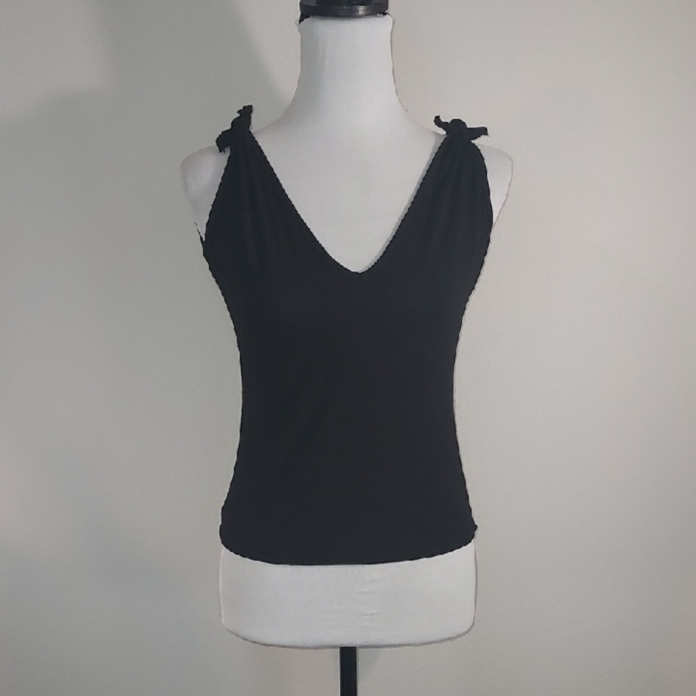 Shein Black Tie Shoulder V-Neck Tank Top Size Medium US 6